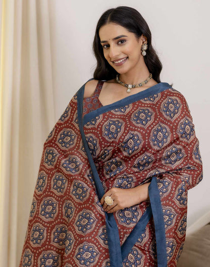 Ready To Wear Brown Silk Printed Saree