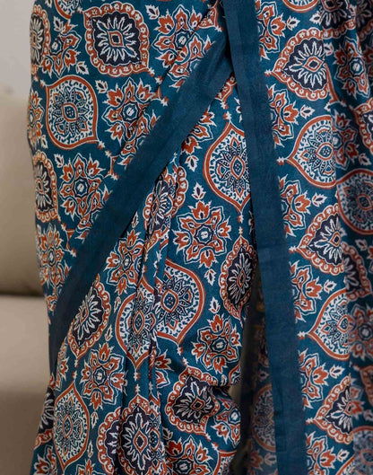 Ready To Wear Navy Blue Silk Printed Saree