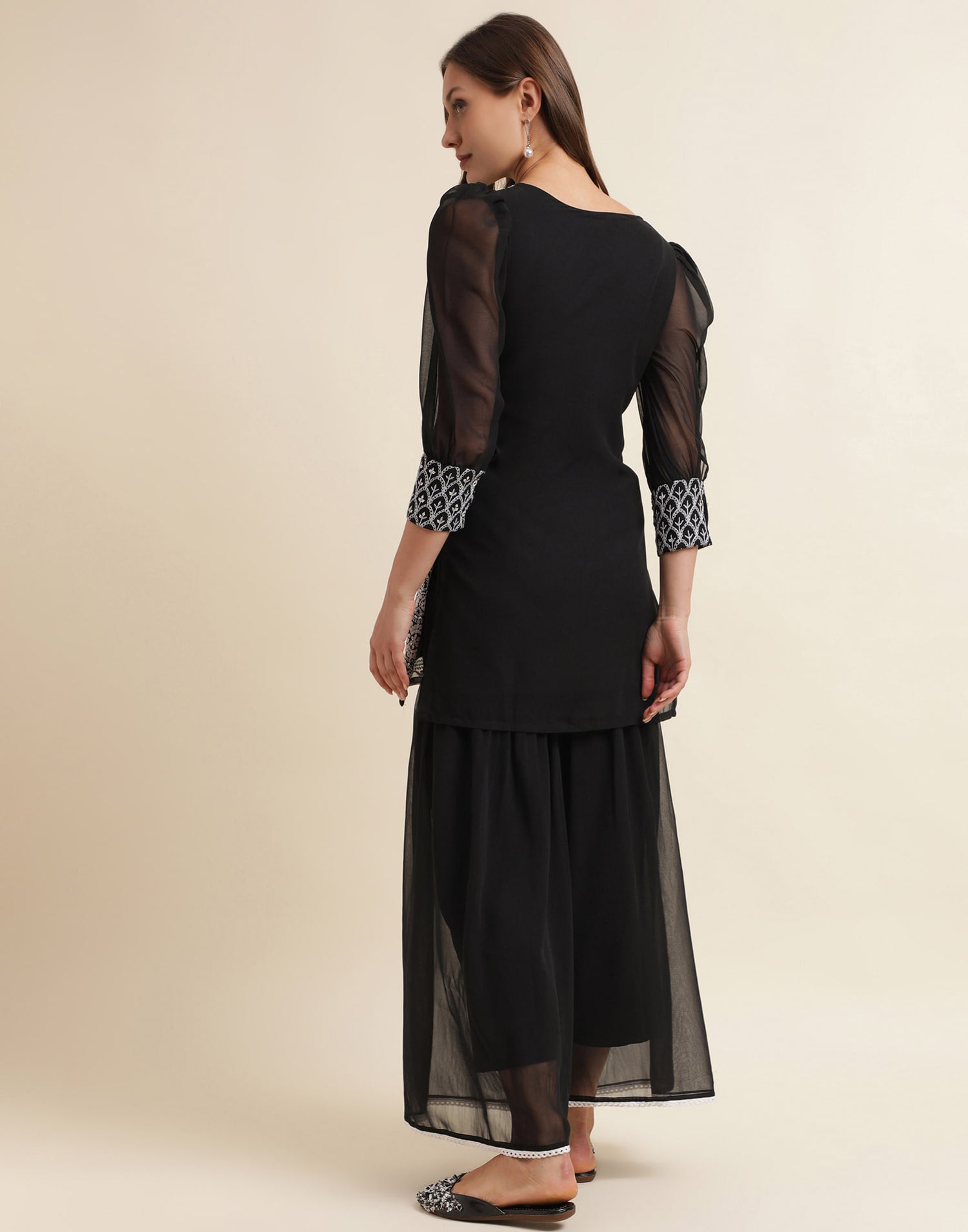 Black  Sequence Georgette Straight Kurta With Pant And Dupatta