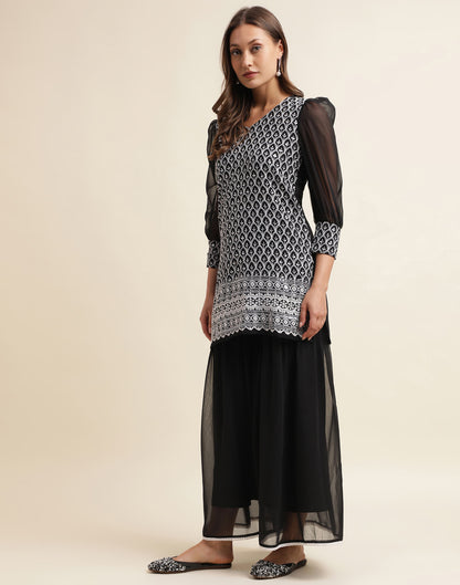 Black  Sequence Georgette Straight Kurta With Pant And Dupatta