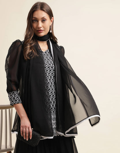 Black  Sequence Georgette Straight Kurta With Pant And Dupatta