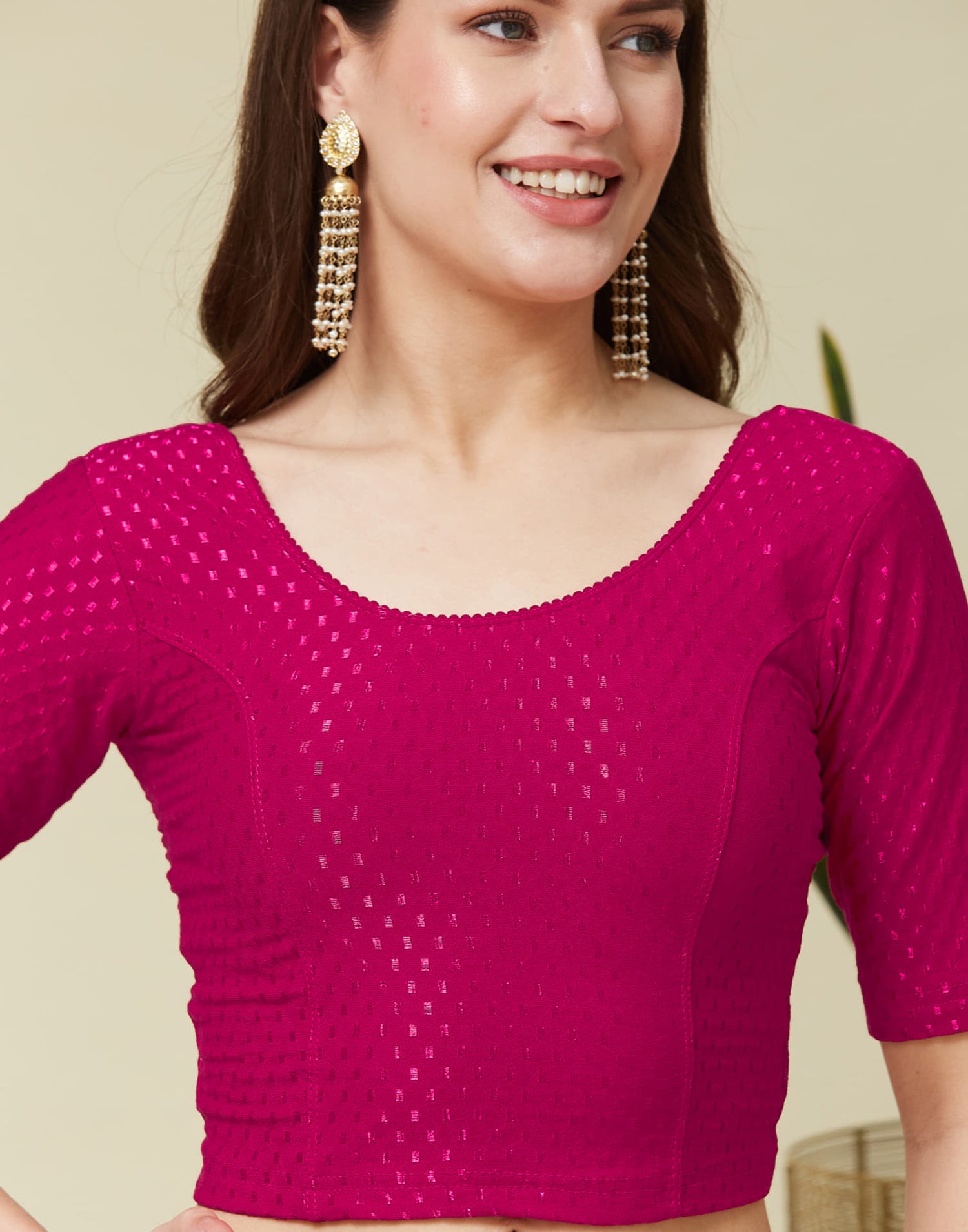 Rani Pink Cotton Dyed Self Woven Blouse