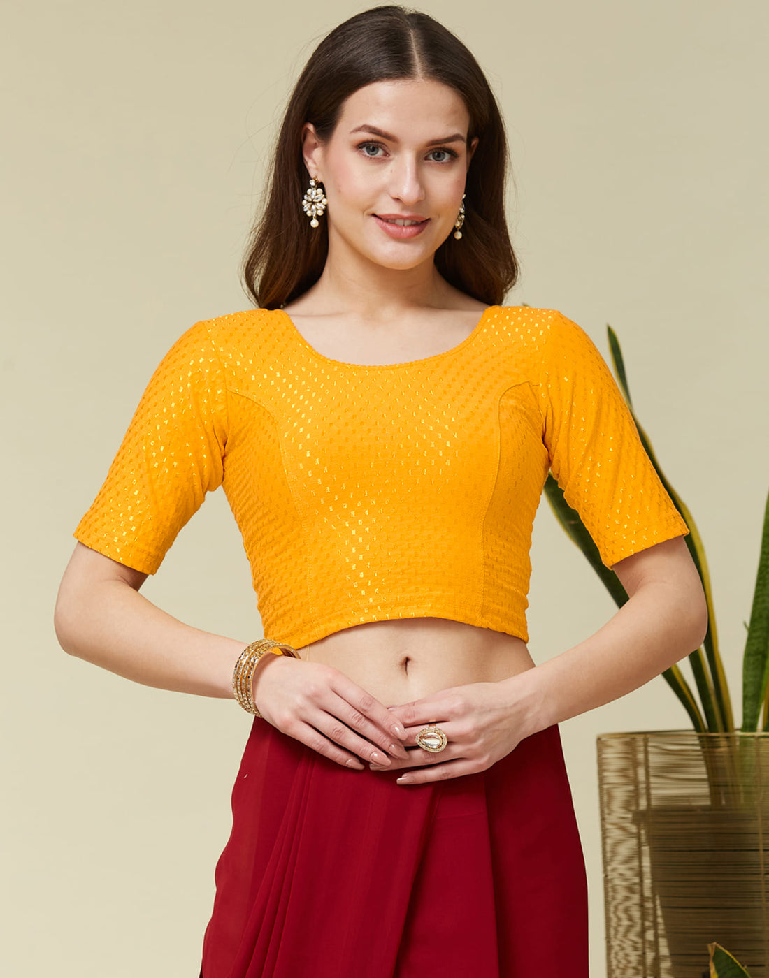 Yellow Cotton Dyed Self Woven Blouse