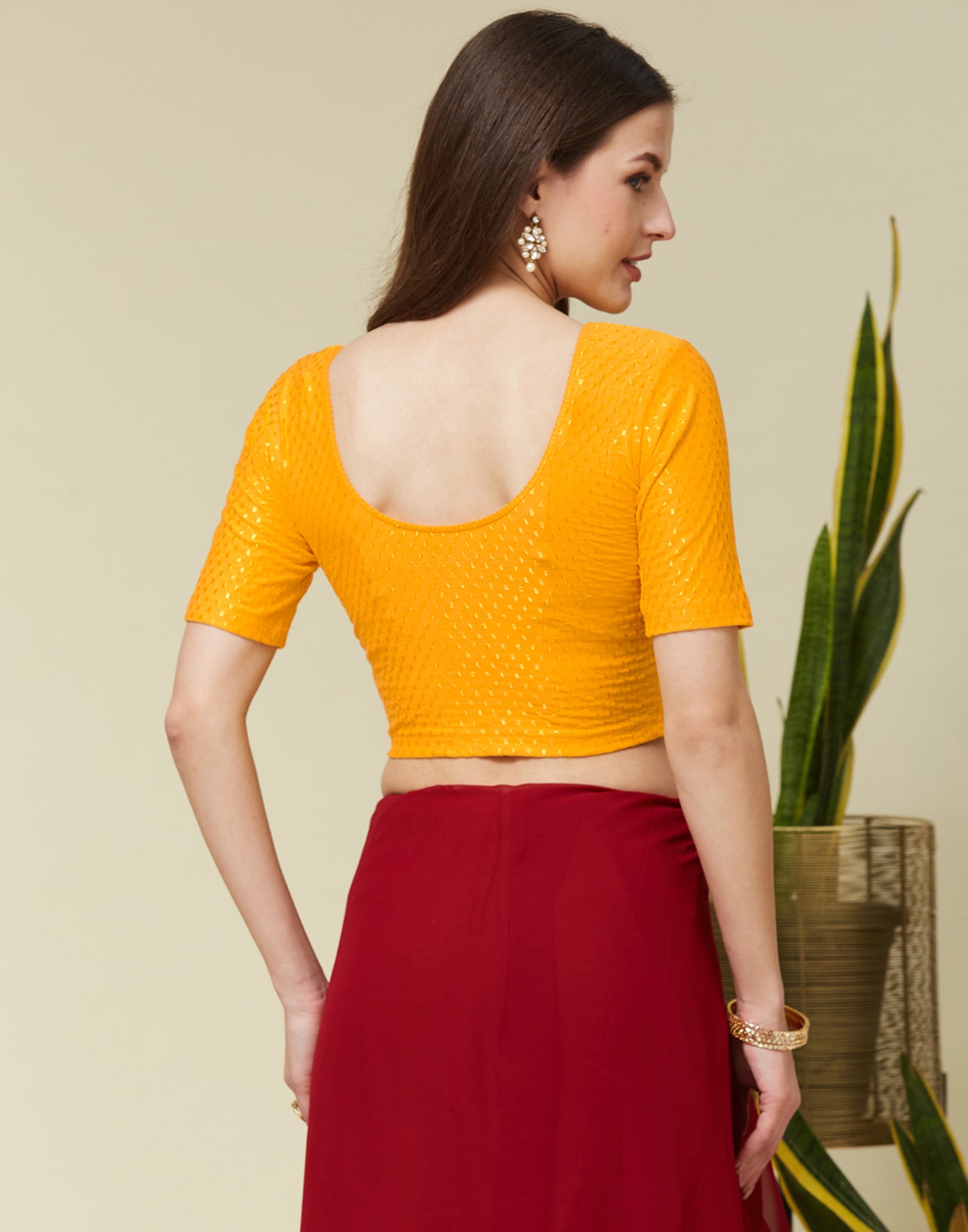 Yellow Cotton Dyed Self Woven Blouse