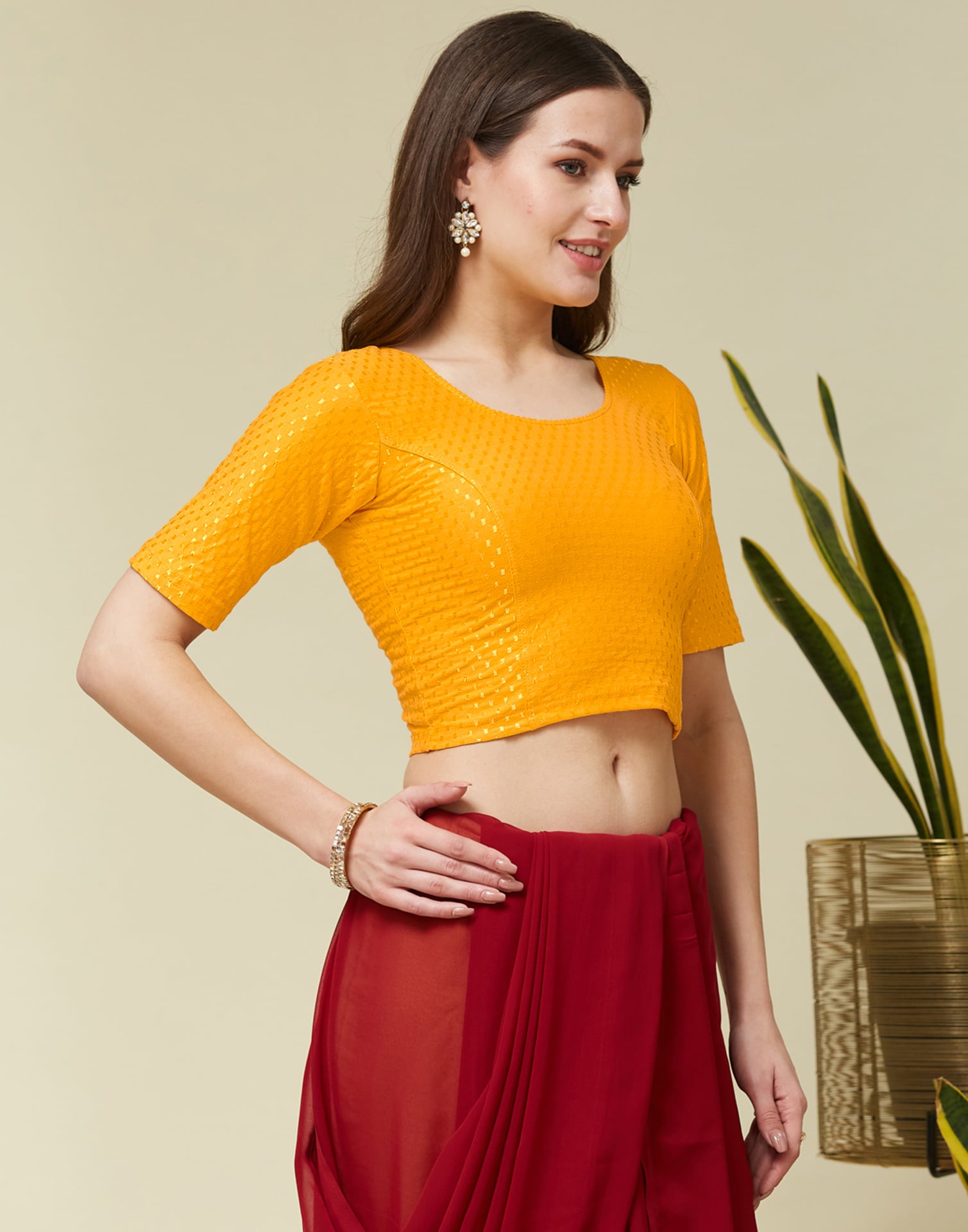 Yellow Cotton Dyed Self Woven Blouse