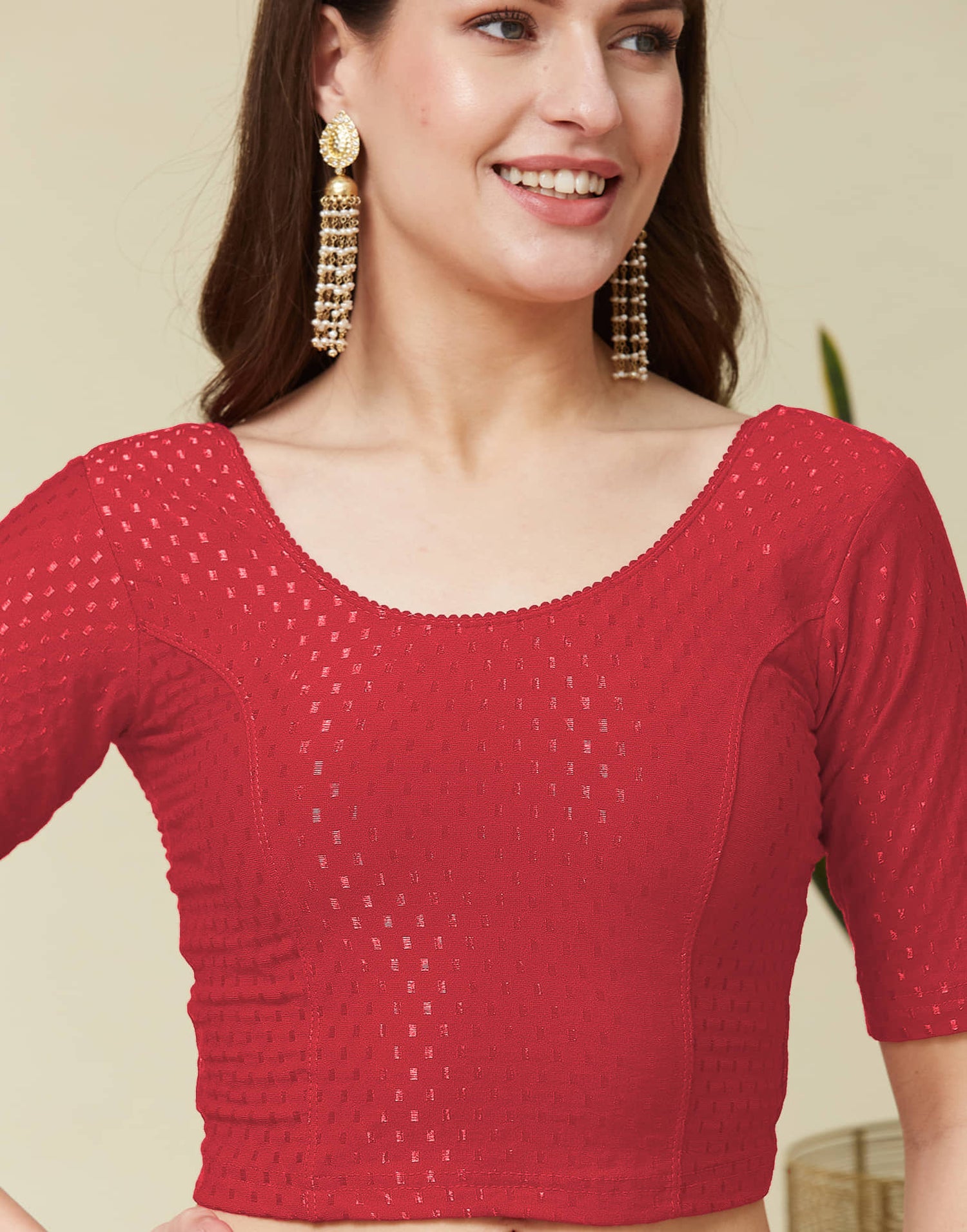 Light Red Cotton Dyed Self Woven Blouse