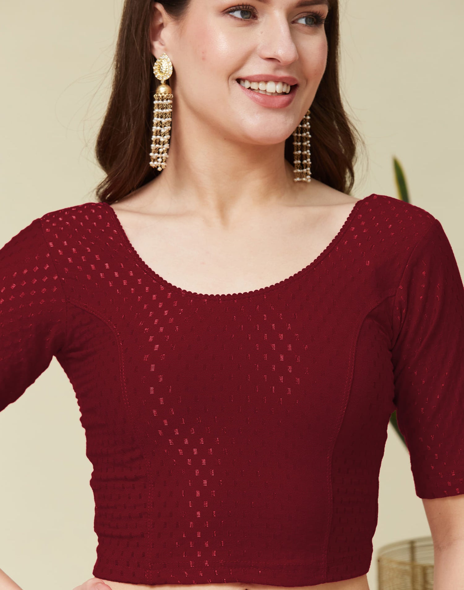 Maroon Cotton Dyed Self Woven Blouse