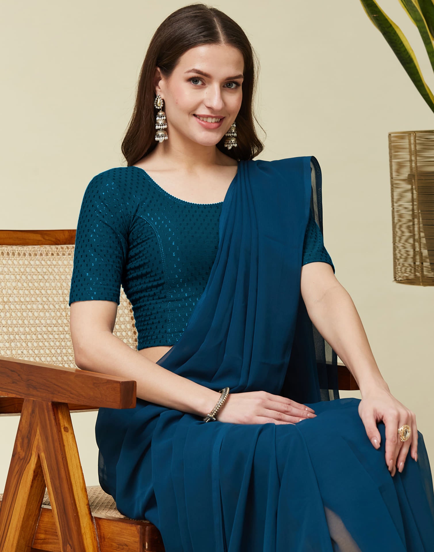 Rama Blue Cotton Dyed Self Woven Blouse