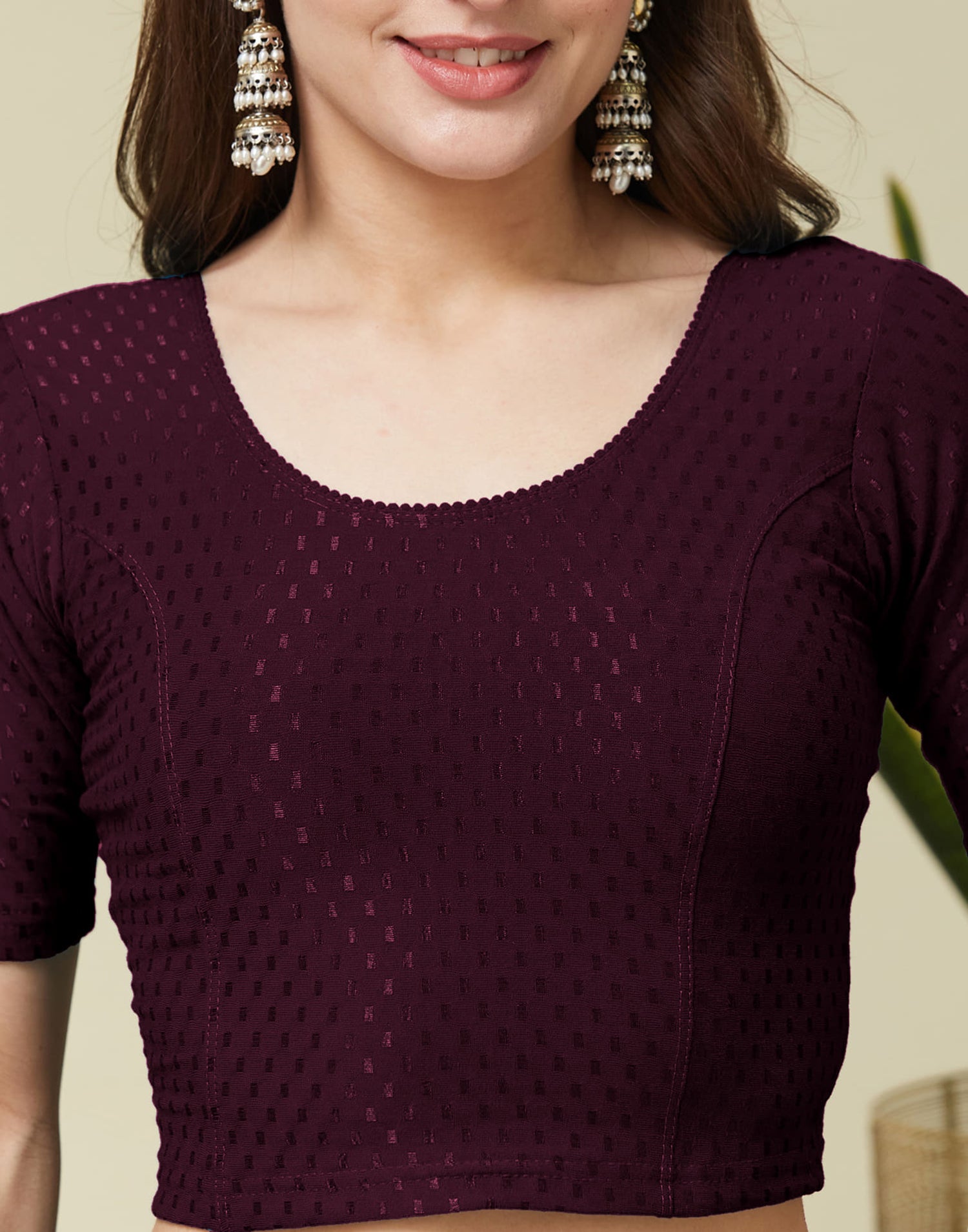 Wine Cotton Dyed Self Woven Blouse