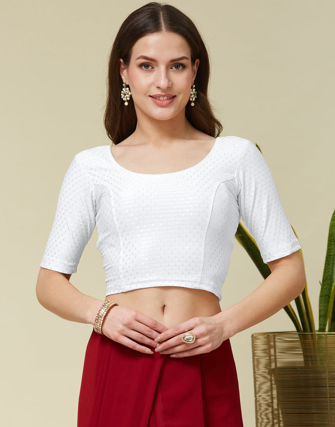 White Cotton Lycra Dyed Self Woven Blouse