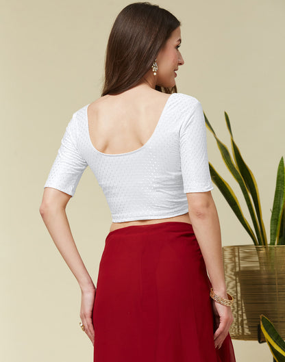 White Cotton Lycra Dyed Self Woven Blouse