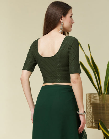 Army Green Cotton Lycra Dyed Self Woven Blouse