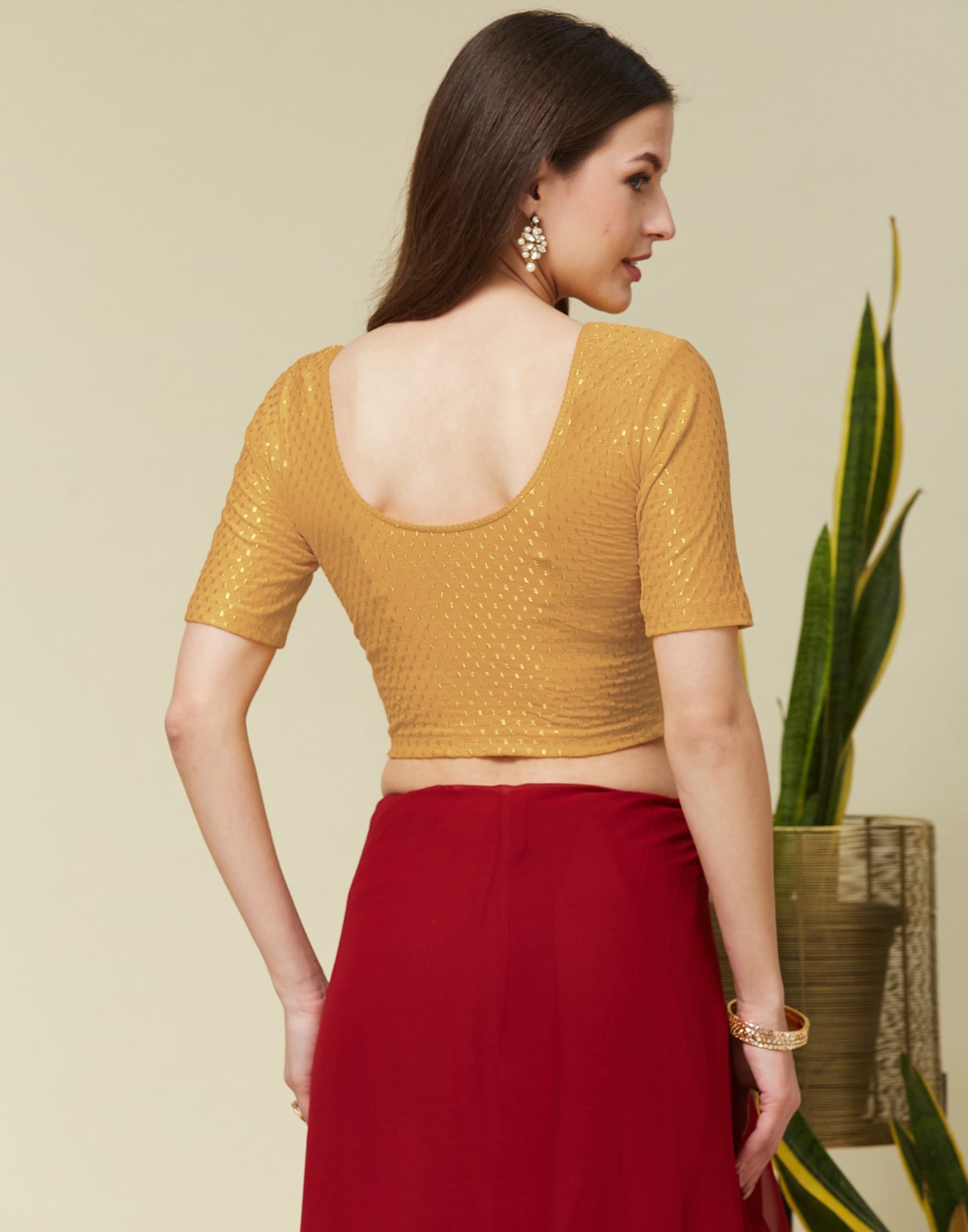 Dark Beige Cotton Lycra Dyed Self Woven Blouse