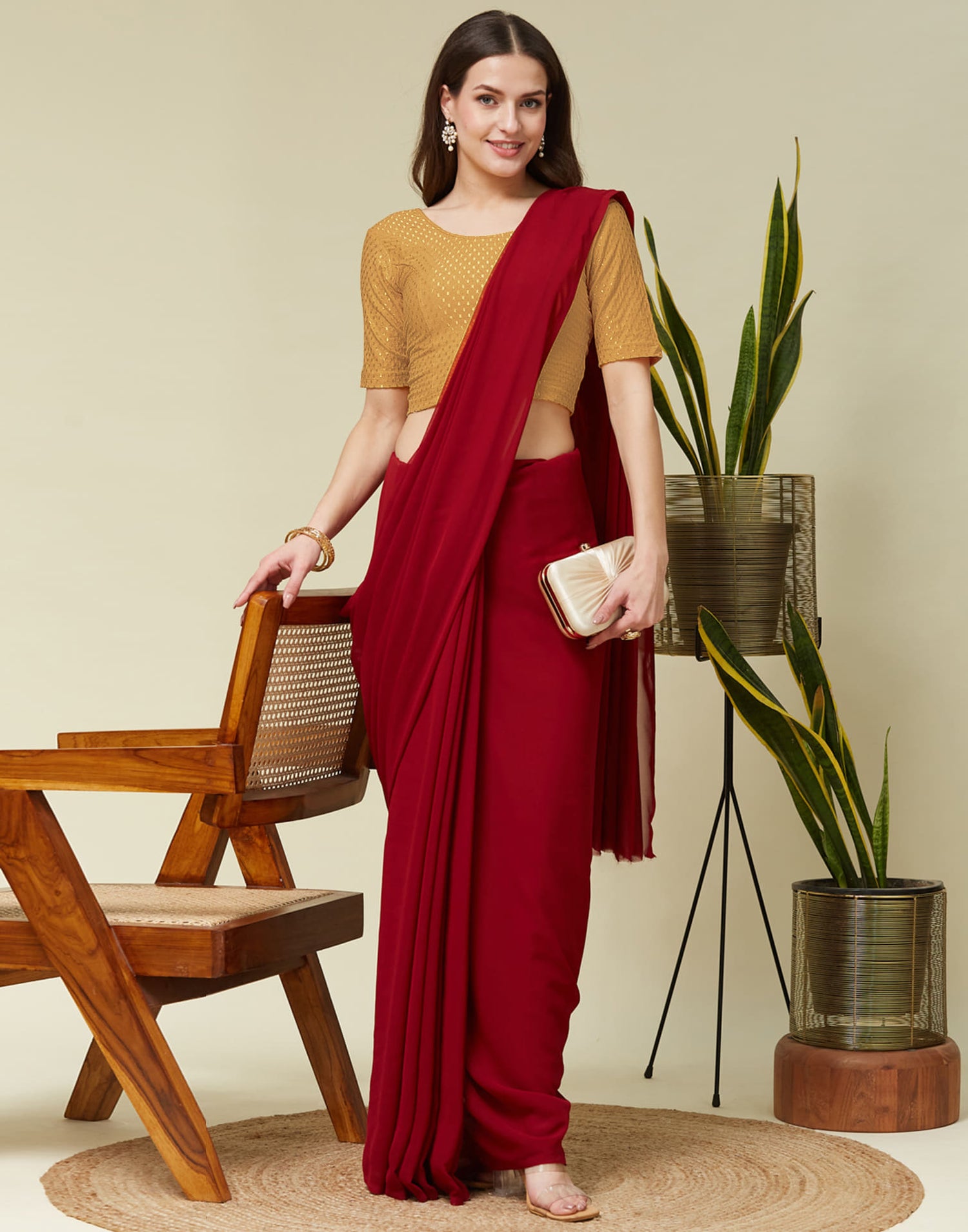Dark Beige Cotton Lycra Dyed Self Woven Blouse