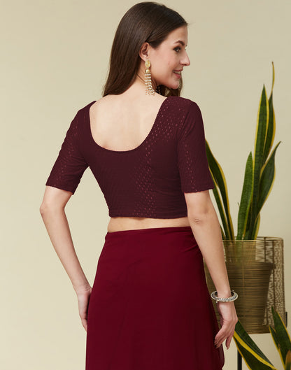 Dark Maroon Cotton Lycra Dyed Self Woven Blouse