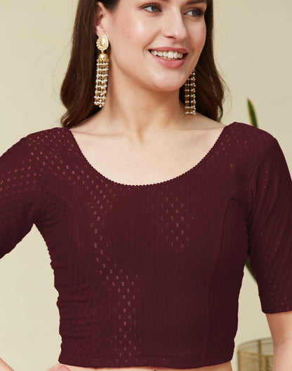 Dark Maroon Cotton Lycra Dyed Self Woven Blouse
