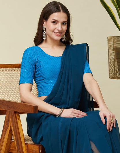 Blue Cotton Lycra Dyed Self Woven Blouse