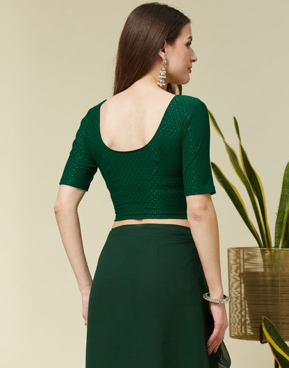 Dark Bottle Green Cotton Lycra Dyed Self Woven Blouse