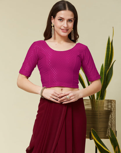 Dark Magenta Cotton Lycra Dyed Self Woven Blouse