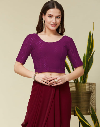 Dark Magenta Cotton Lycra Dyed Self Woven Blouse
