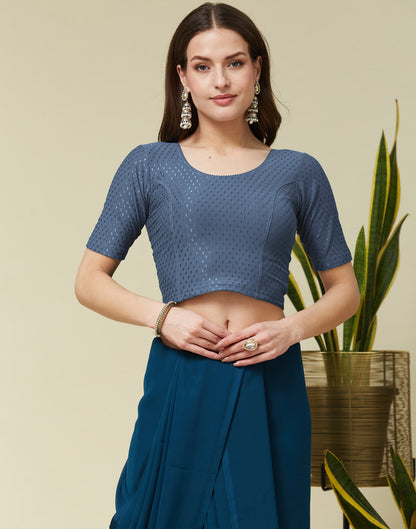 Dark Grey Cotton Lycra Dyed Self Woven Blouse