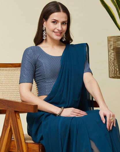 Dark Grey Cotton Lycra Dyed Self Woven Blouse