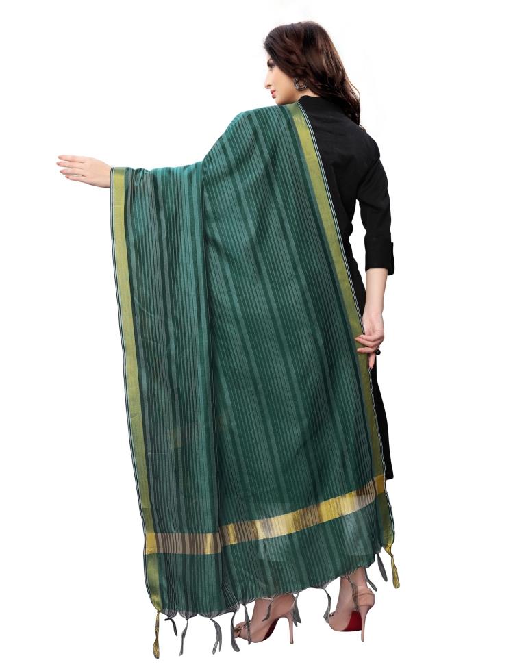 Whimsical Dark Green Coloured Cotton Silk Woven Strip Dupatta | Sudathi