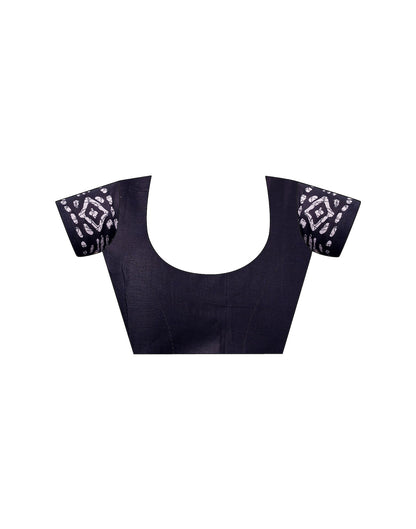 Ready To Wear Navy Blue Cotton Printed Saree With Pocket
