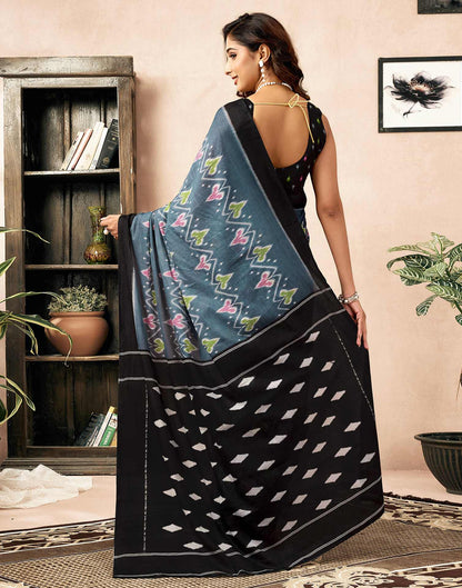 Ready To Wear Grey Cotton Ikkat Printed Saree