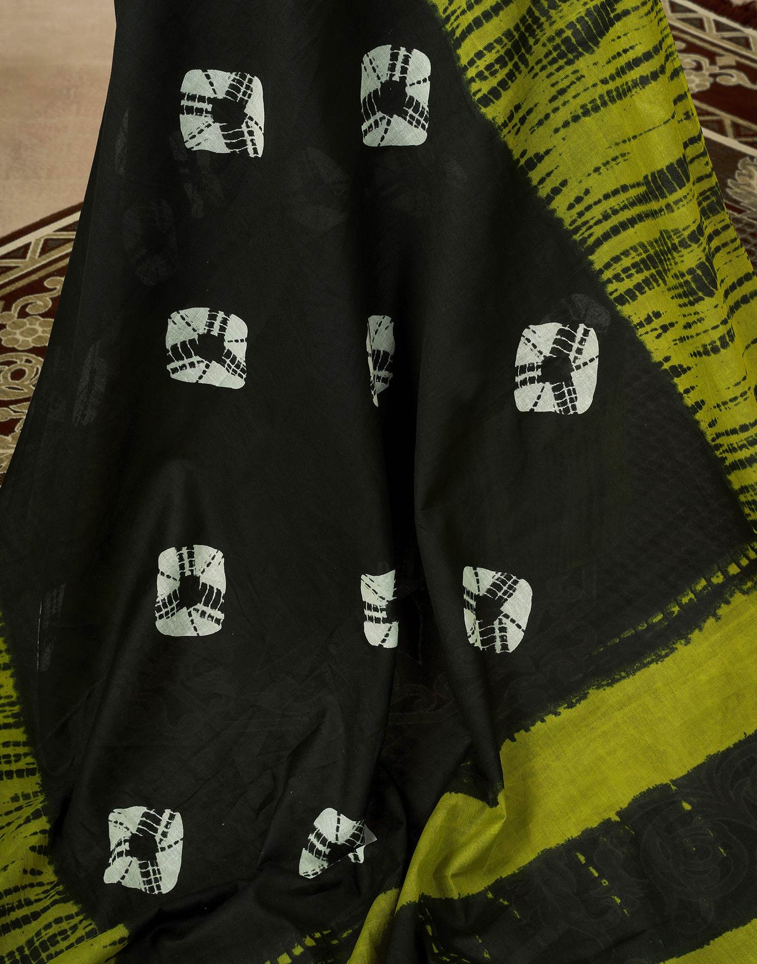 Ready To Wear Bottle Green Cotton Printed Saree