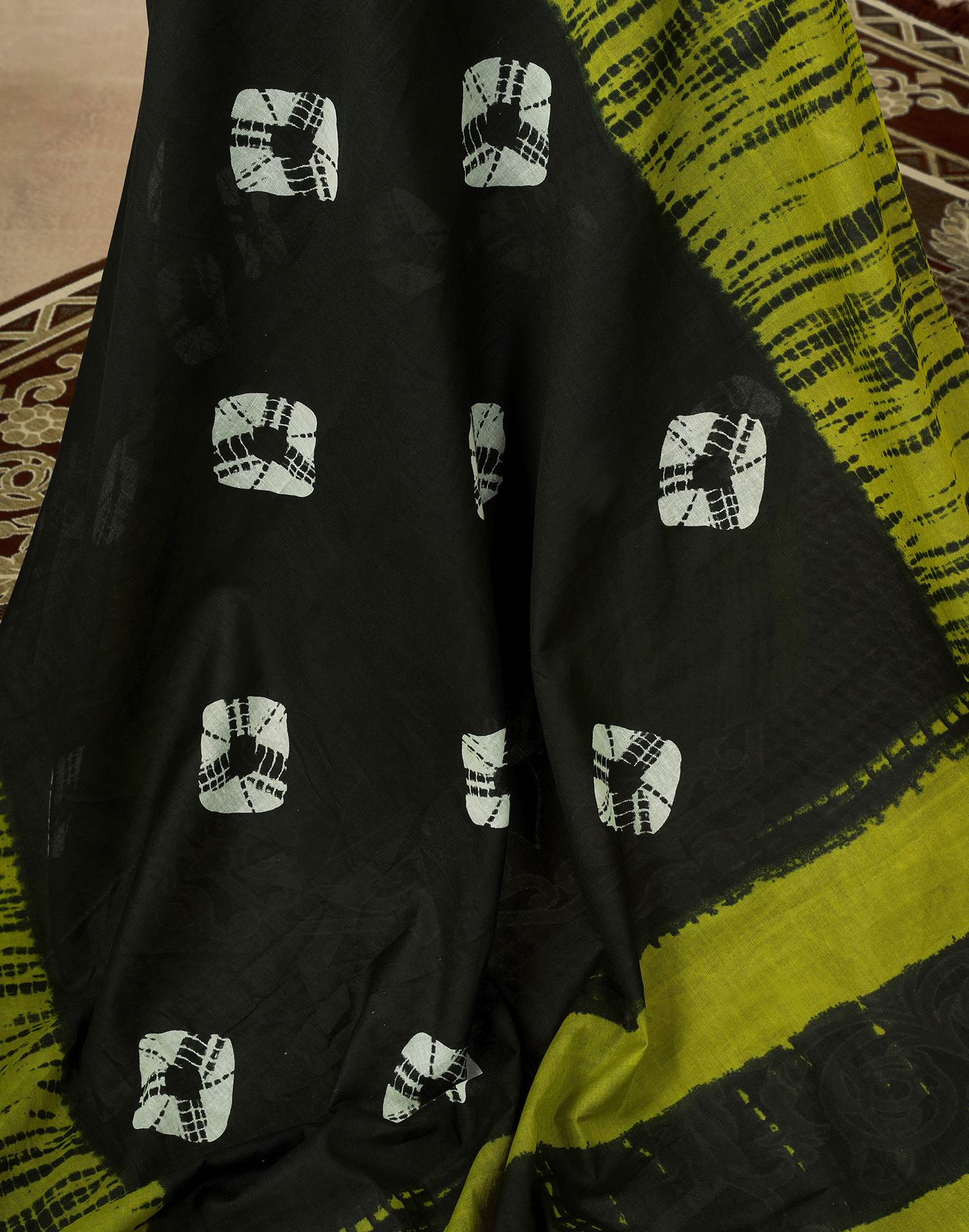 Ready To Wear Bottle Green Cotton Printed Saree