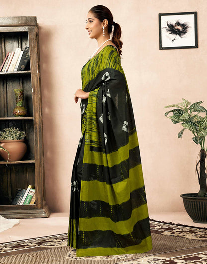 Ready To Wear Bottle Green Cotton Printed Saree