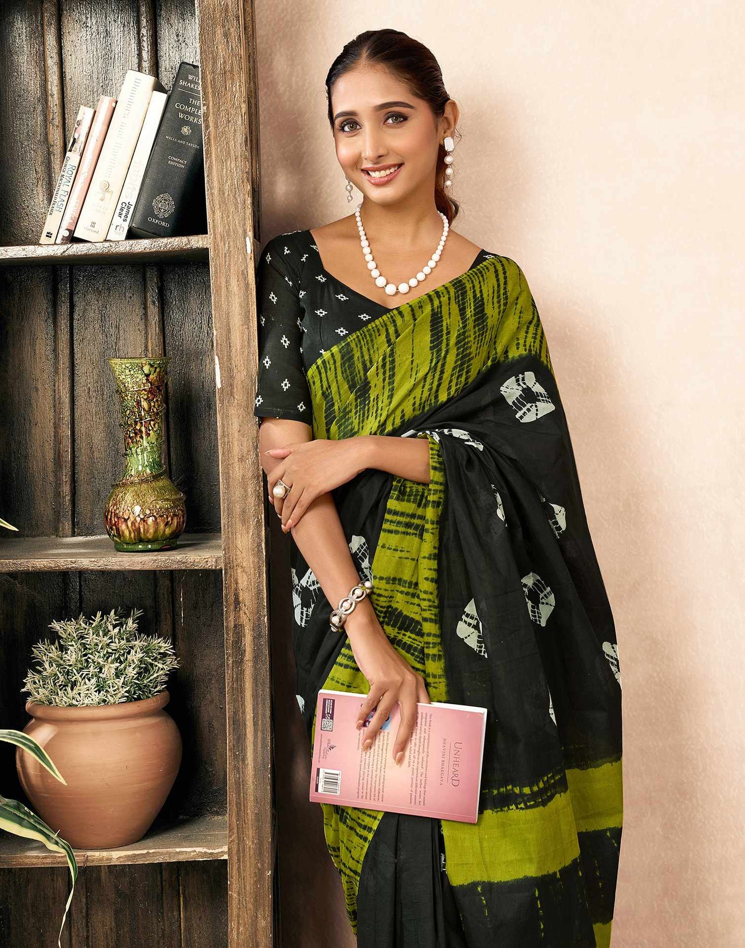 Ready To Wear Bottle Green Cotton Printed Saree