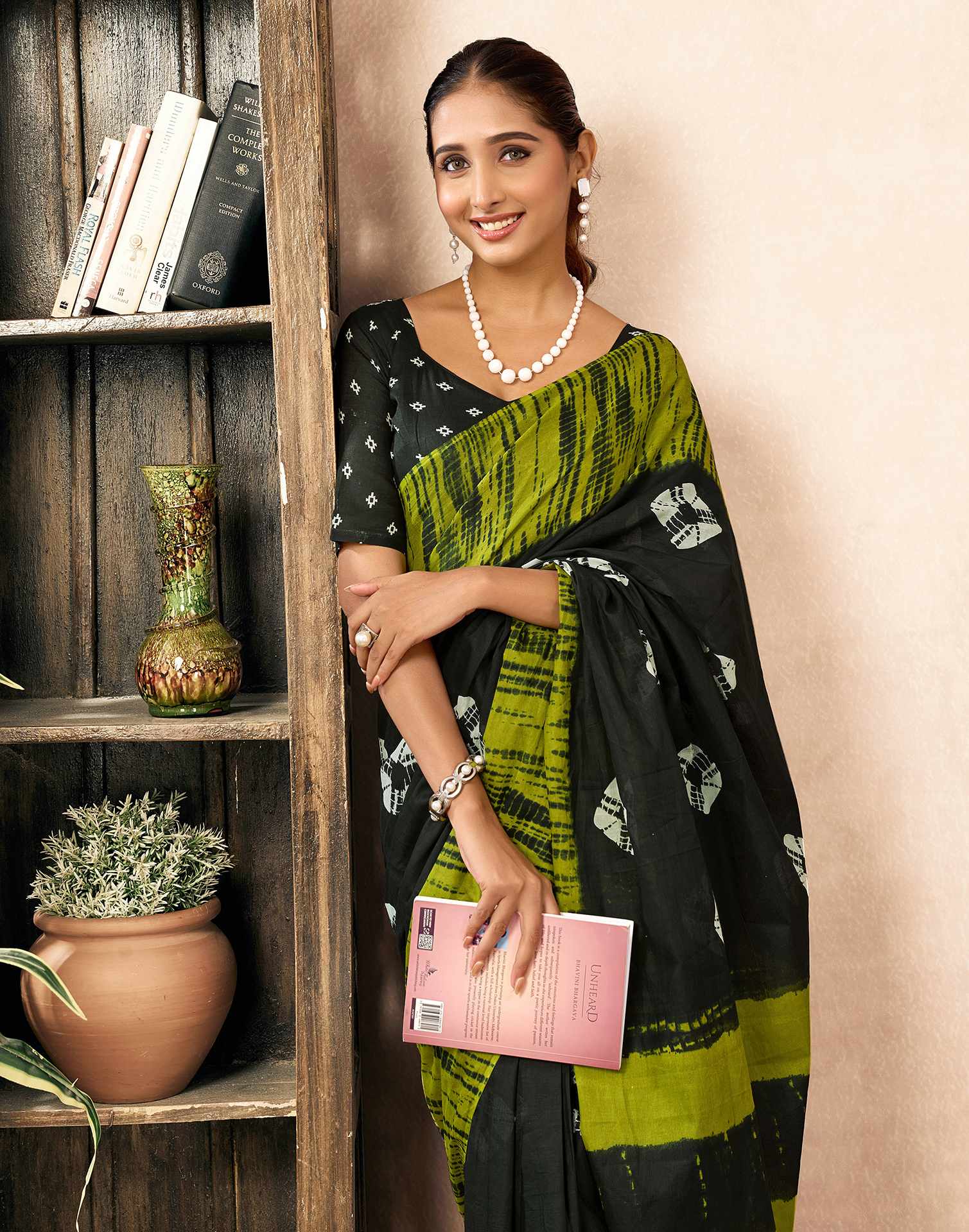 Ready To Wear Bottle Green Cotton Printed Saree
