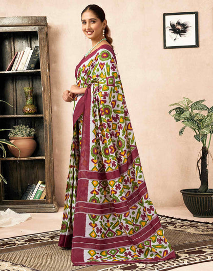 Ready To Wear Off White Cotton Ikkat Printed Saree