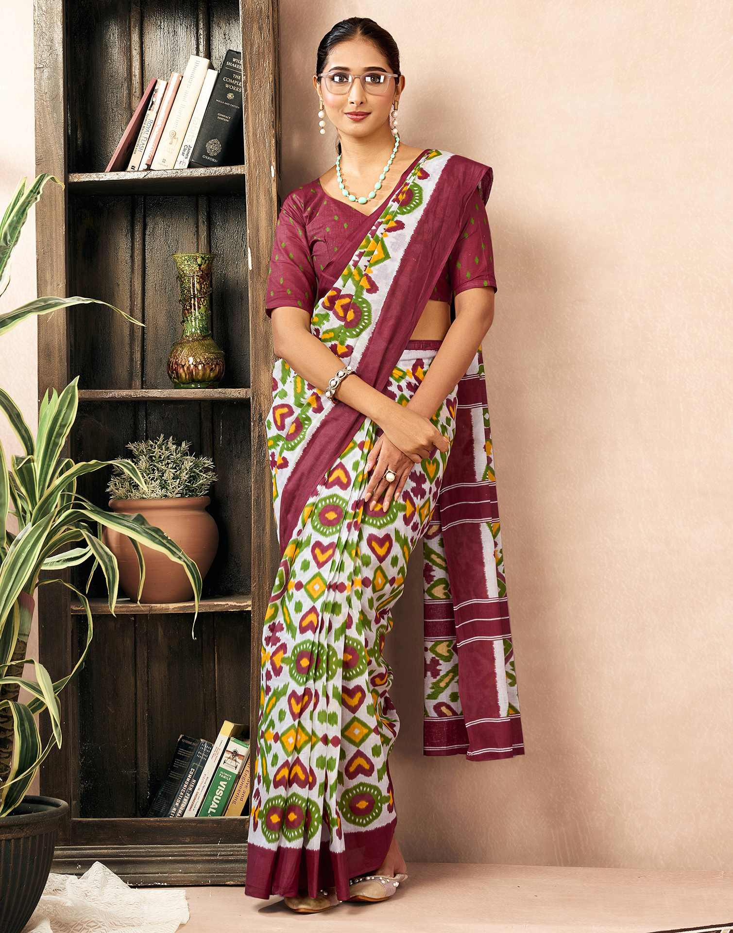 Ready To Wear Off White Cotton Ikkat Printed Saree