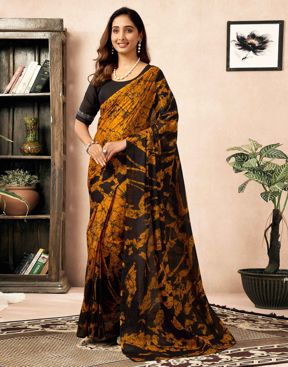 Ready To Wear Yellow Cotton Printed Saree