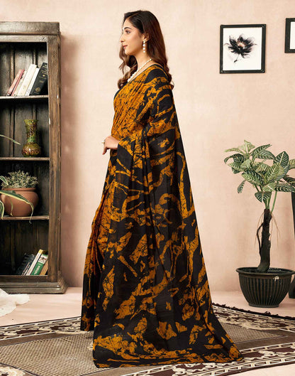 Ready To Wear Yellow Cotton Printed Saree