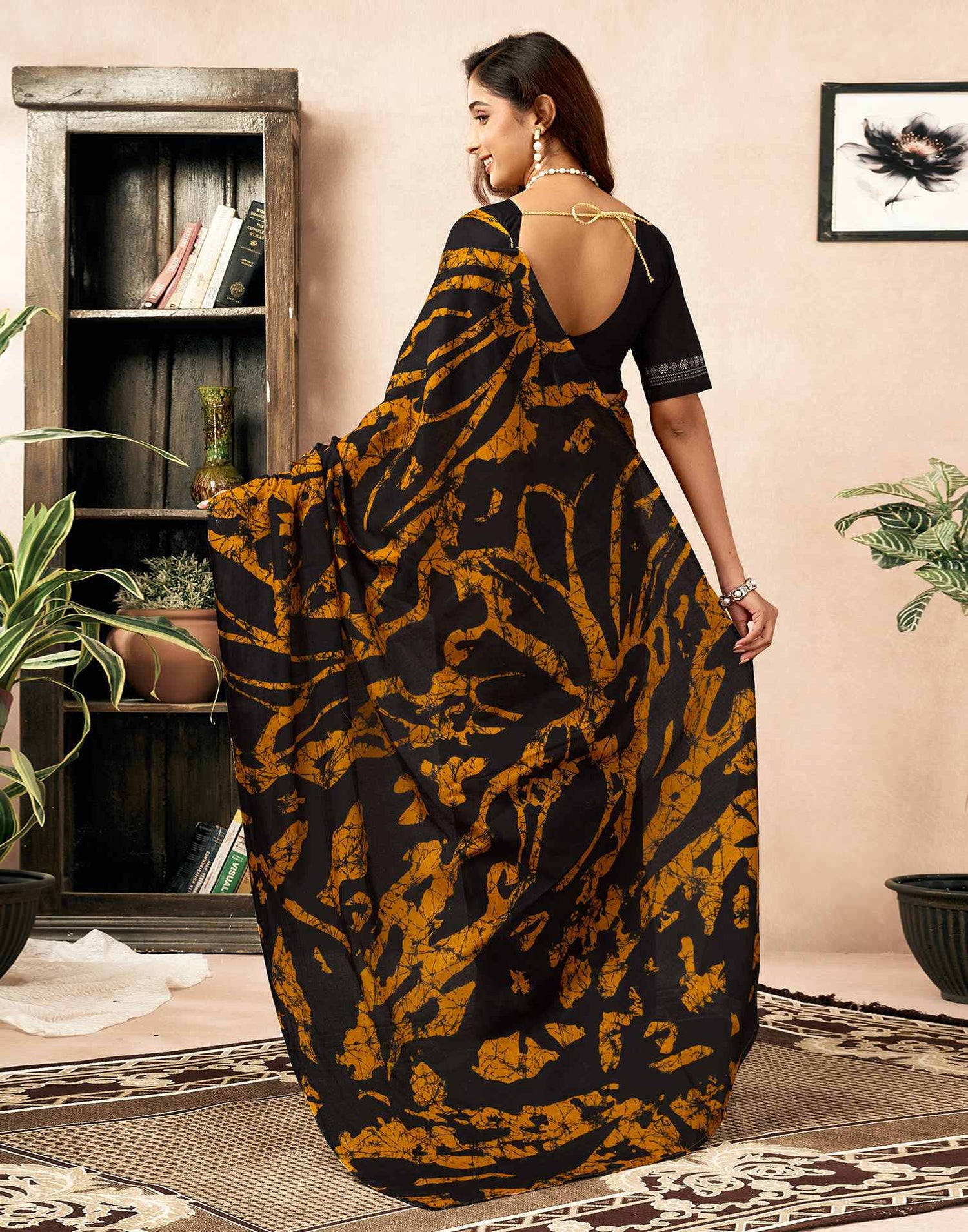 Ready To Wear Yellow Cotton Printed Saree