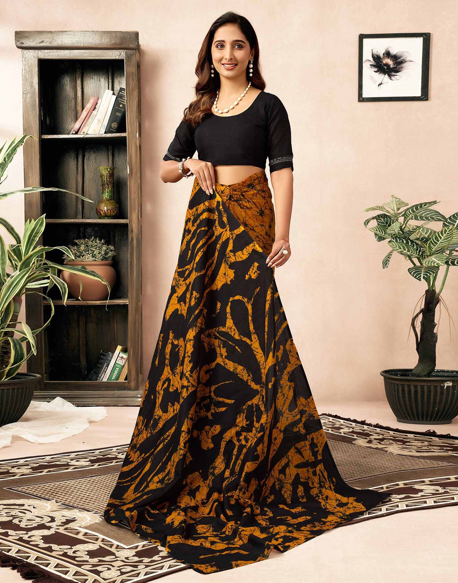 Ready To Wear Yellow Cotton Printed Saree