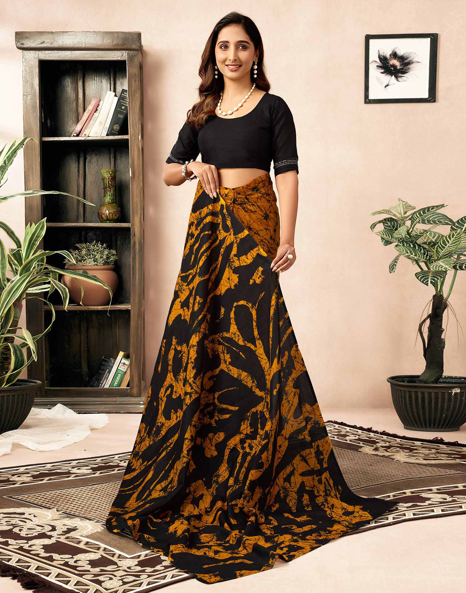 Ready To Wear Yellow Cotton Printed Saree