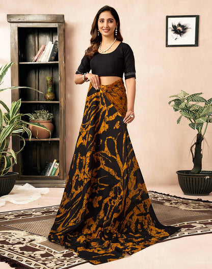 Ready To Wear Yellow Cotton Printed Saree