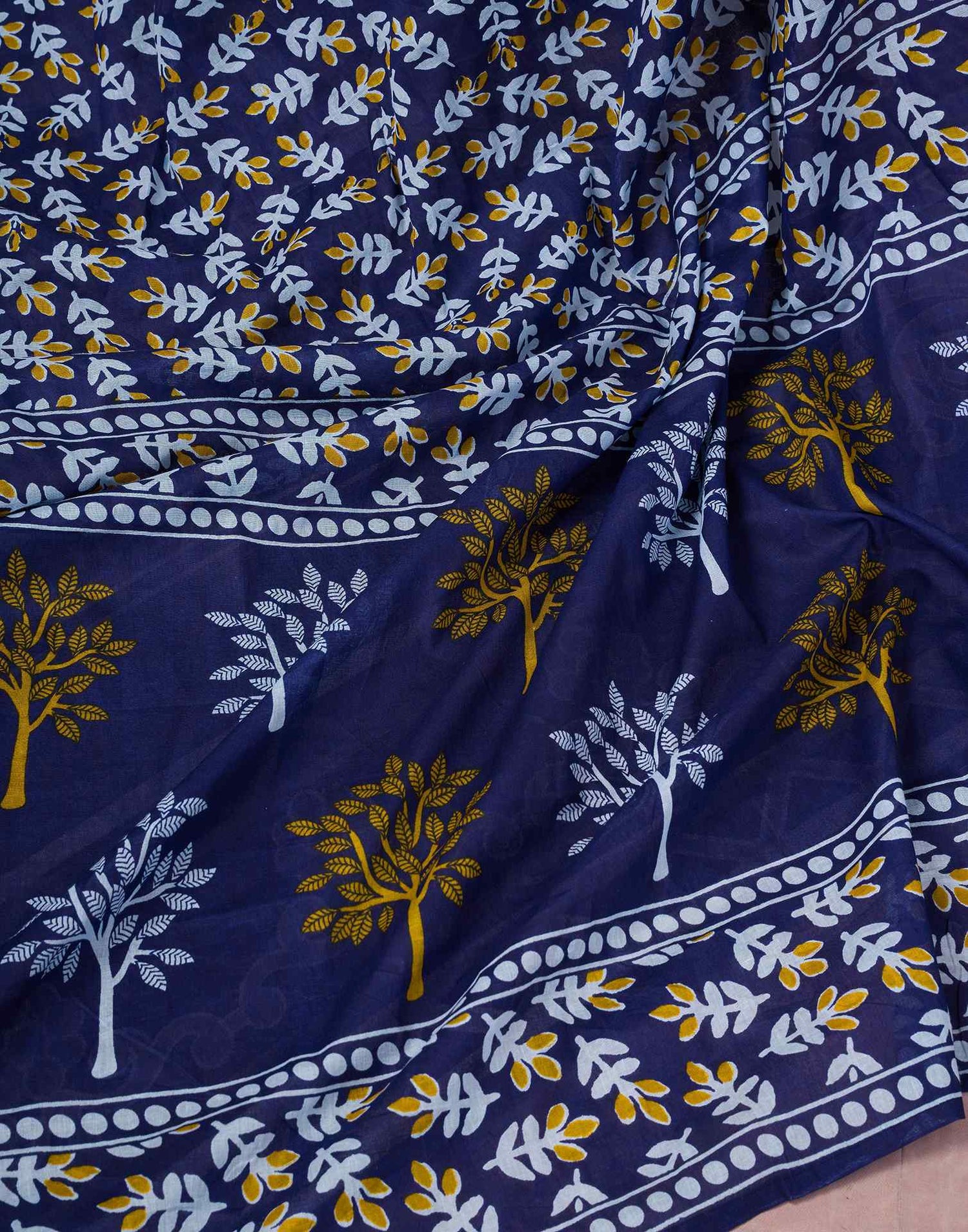 Ready To Wear Navy Blue Cotton Printed Saree
