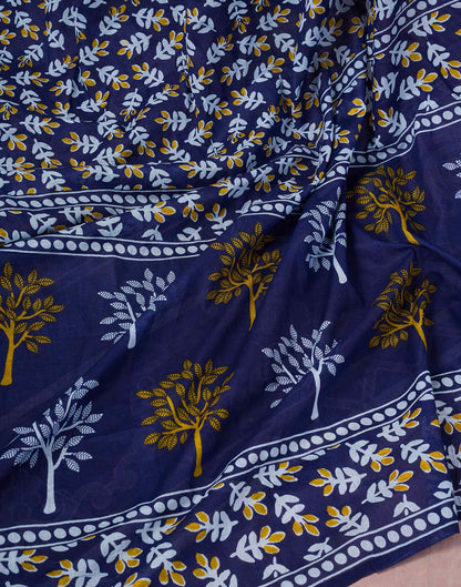 Ready To Wear Navy Blue Cotton Printed Saree