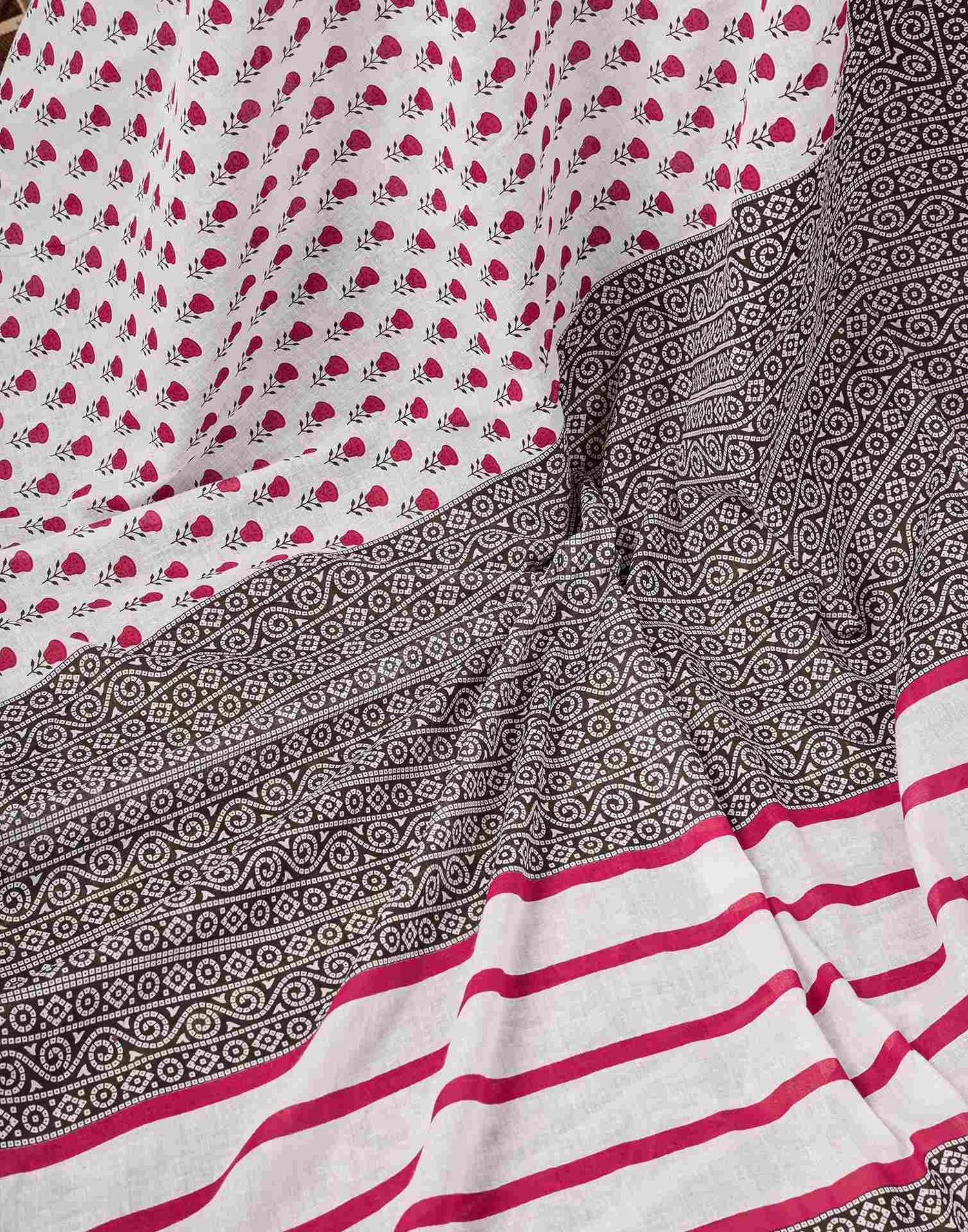 Ready To Wear White Cotton Printed Saree