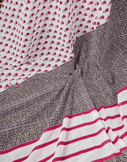 Ready To Wear White Cotton Printed Saree