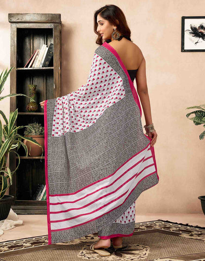 Ready To Wear White Cotton Printed Saree