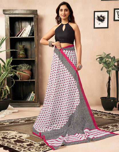 Ready To Wear White Cotton Printed Saree