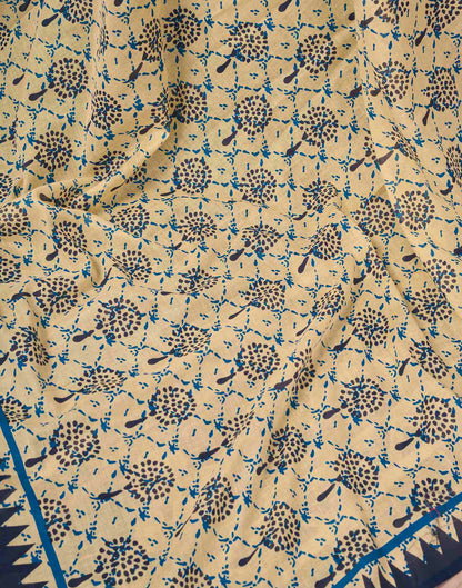 Ready To Wear Cream Cotton Printed Saree With Pocket