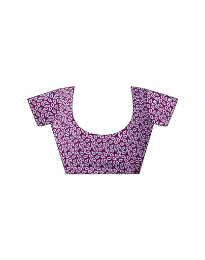 Ready To Wear Dark Purple Cotton Printed Saree With Pocket